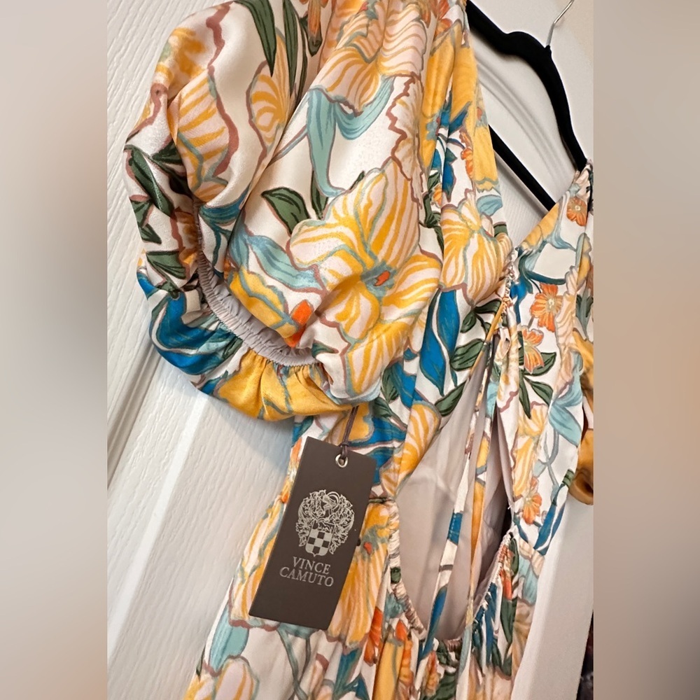 Vince Camuto Yellow and Blue Floral Maxi Dress Size 6 - Picture 4 of 7